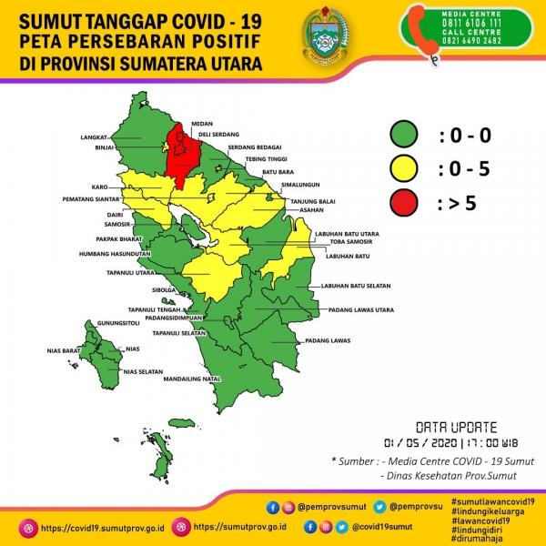 Peta Persebaran Positif di Provinsi Sumatera Utara 1 Mei 2020